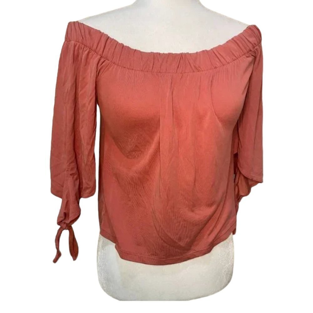 ALYA Off Shoulder Top with Balloon Sleeves & Tie - XS